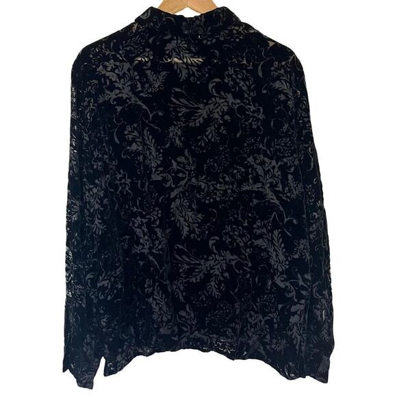 Lauren Ralph Lauren Velvet Burnout Top Sz XL Whimsigoth Black Fairy Grunge Sheer - Picture 2 of 8